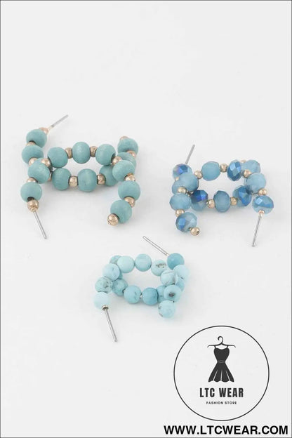 Crystal Bead Hoop Earrings Set