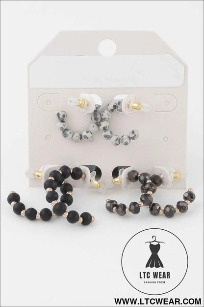 Crystal Bead Hoop Earrings Set