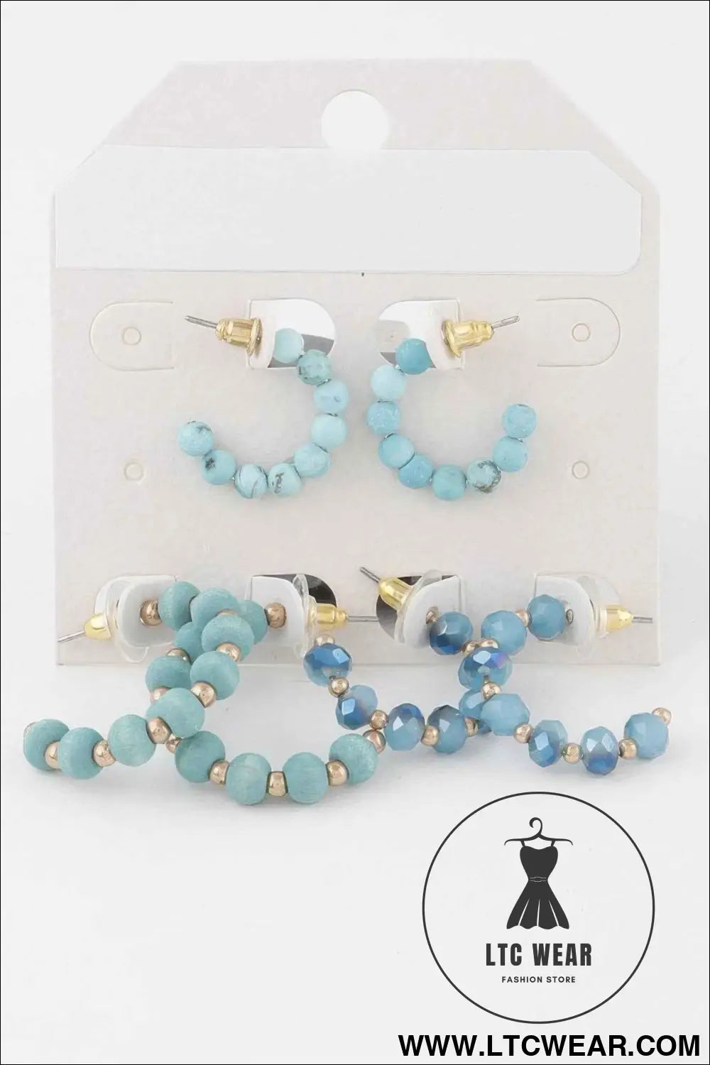 Crystal Bead Hoop Earrings Set