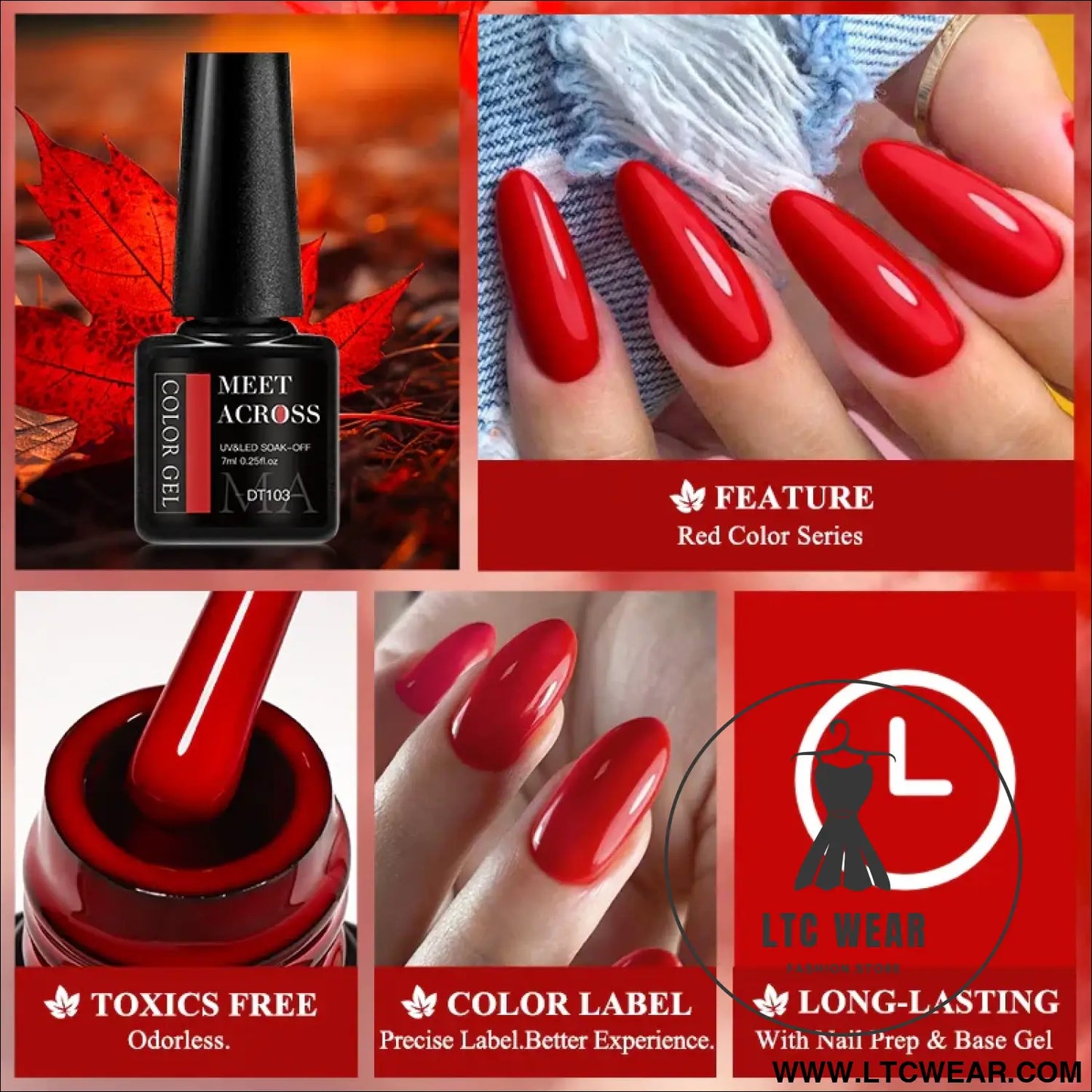 Crystal Red Soak-Off UV Gel - Nail Art Essential - L.T.C Wear Online Fashion Store
