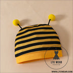 Cute baby boy baby girl little bee pattern long sleeved triangular khaki striped pants + tentacle hat set