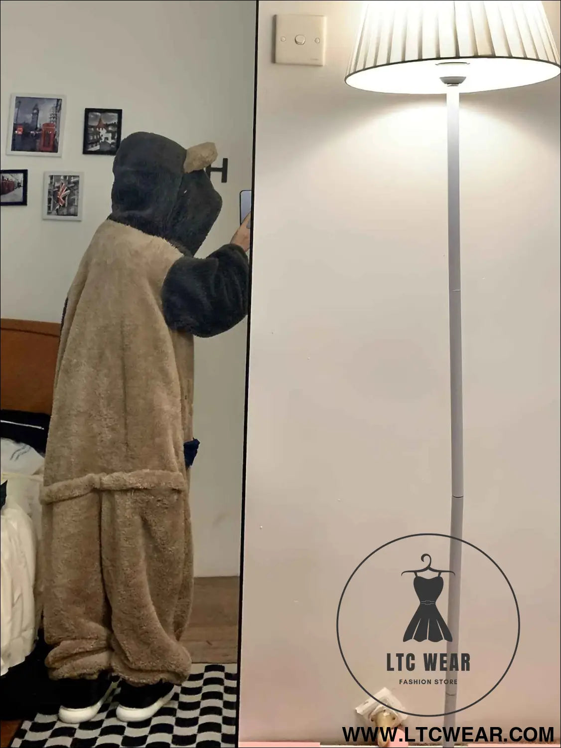 Cute Cartoon Bear Flannel Warm Adult Onesie Pajamas