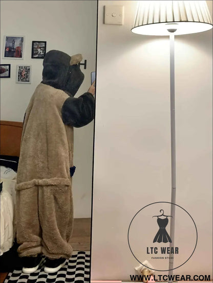 Cute Cartoon Bear Flannel Warm Adult Onesie Pajamas