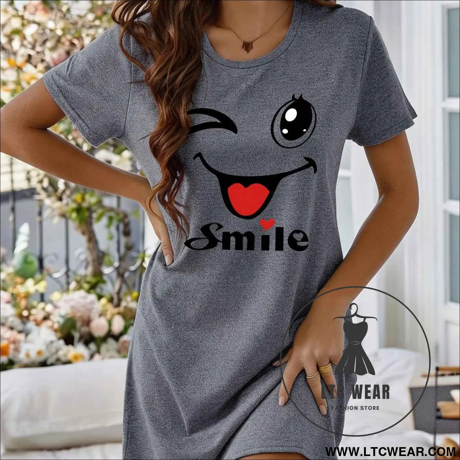Cute Cartoon Letter Print Sleepshirt for Women