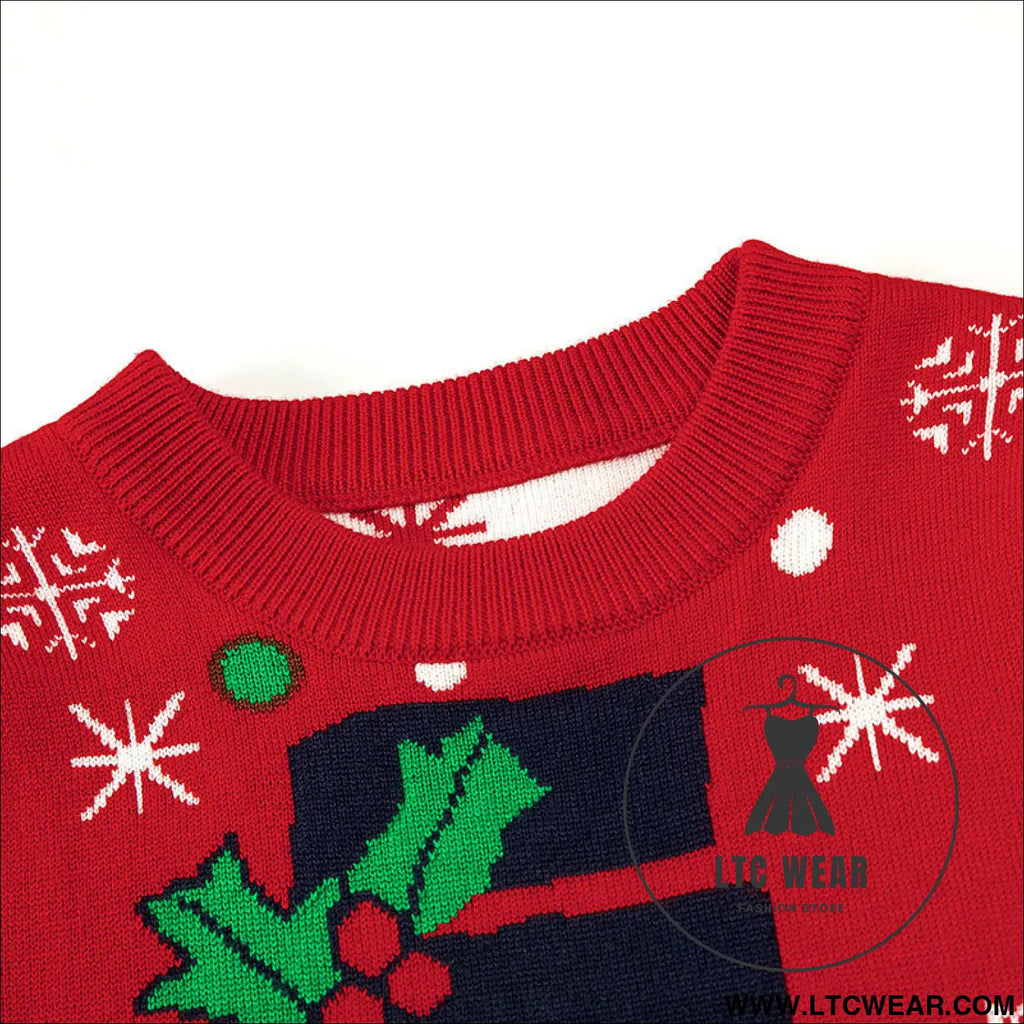 Cute children’s christmas base sweater with cartoon knit pullover