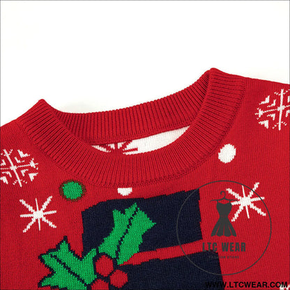 Cute children’s christmas base sweater with cartoon knit pullover