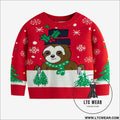Cute children’s christmas base sweater with cartoon knit pullover - red / 3y(90cm）