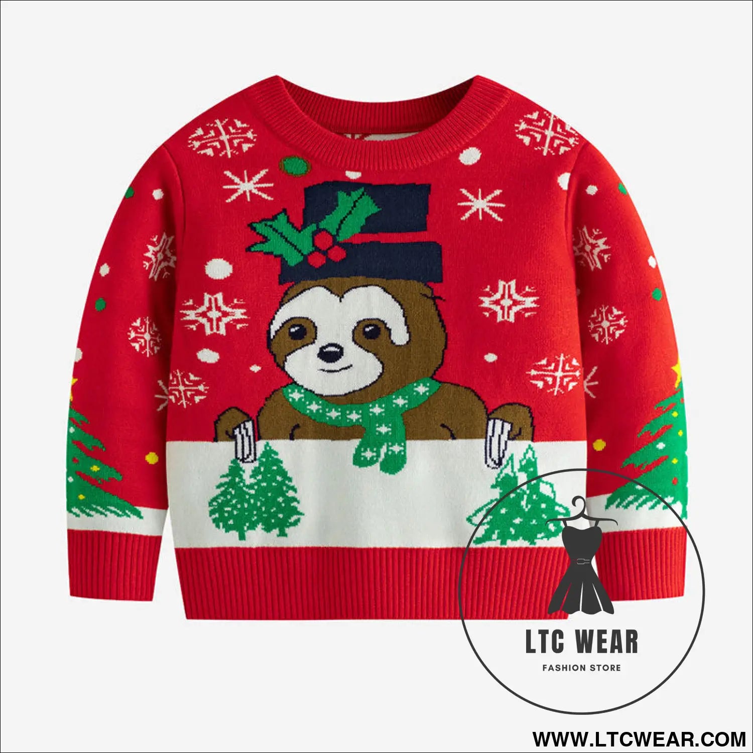 Cute children’s christmas base sweater with cartoon knit pullover - red / 3y(90cm）