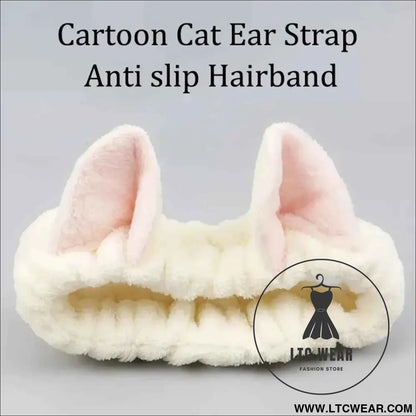 Cute Coral Plush Cat Hairband for Makeup & Skincare