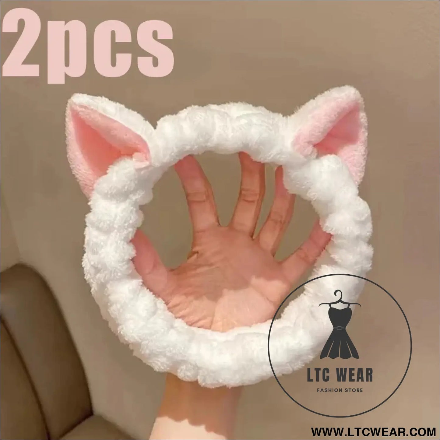 Cute Coral Plush Cat Hairband for Makeup & Skincare - L.T.C Wear Online Fashion Store