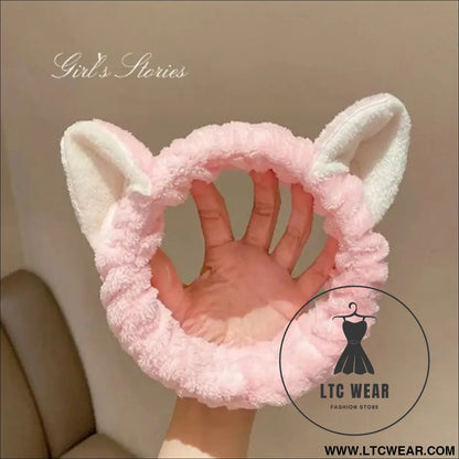 Cute Coral Plush Cat Hairband for Makeup & Skincare - L.T.C Wear Online Fashion Store