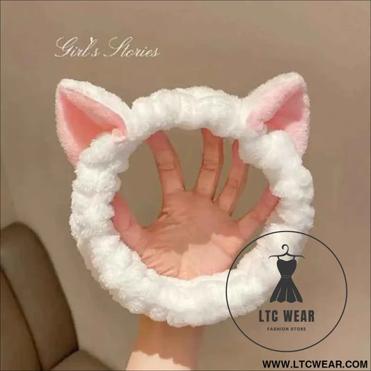 Cute Coral Plush Cat Hairband for Makeup & Skincare