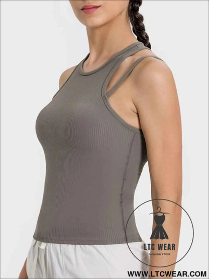 Cutout Round Neck Racerback Active Tank
