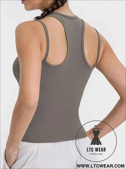 Cutout Round Neck Racerback Active Tank