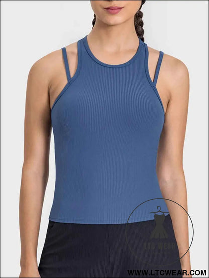 Cutout Round Neck Racerback Active Tank