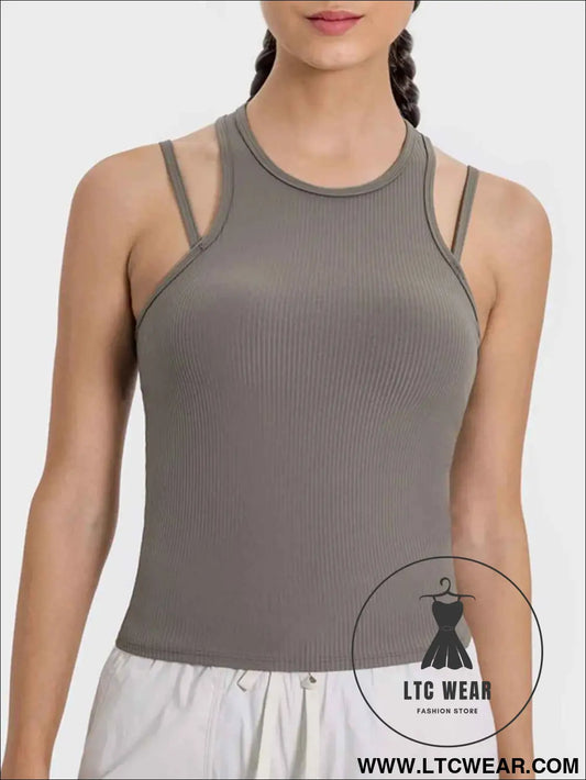 Cutout Round Neck Racerback Active Tank