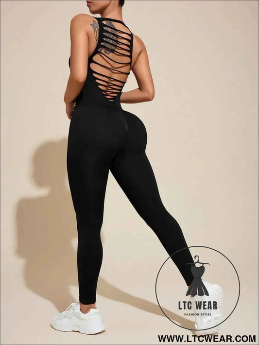 Cutout Wide Strap Active Jumpsuit