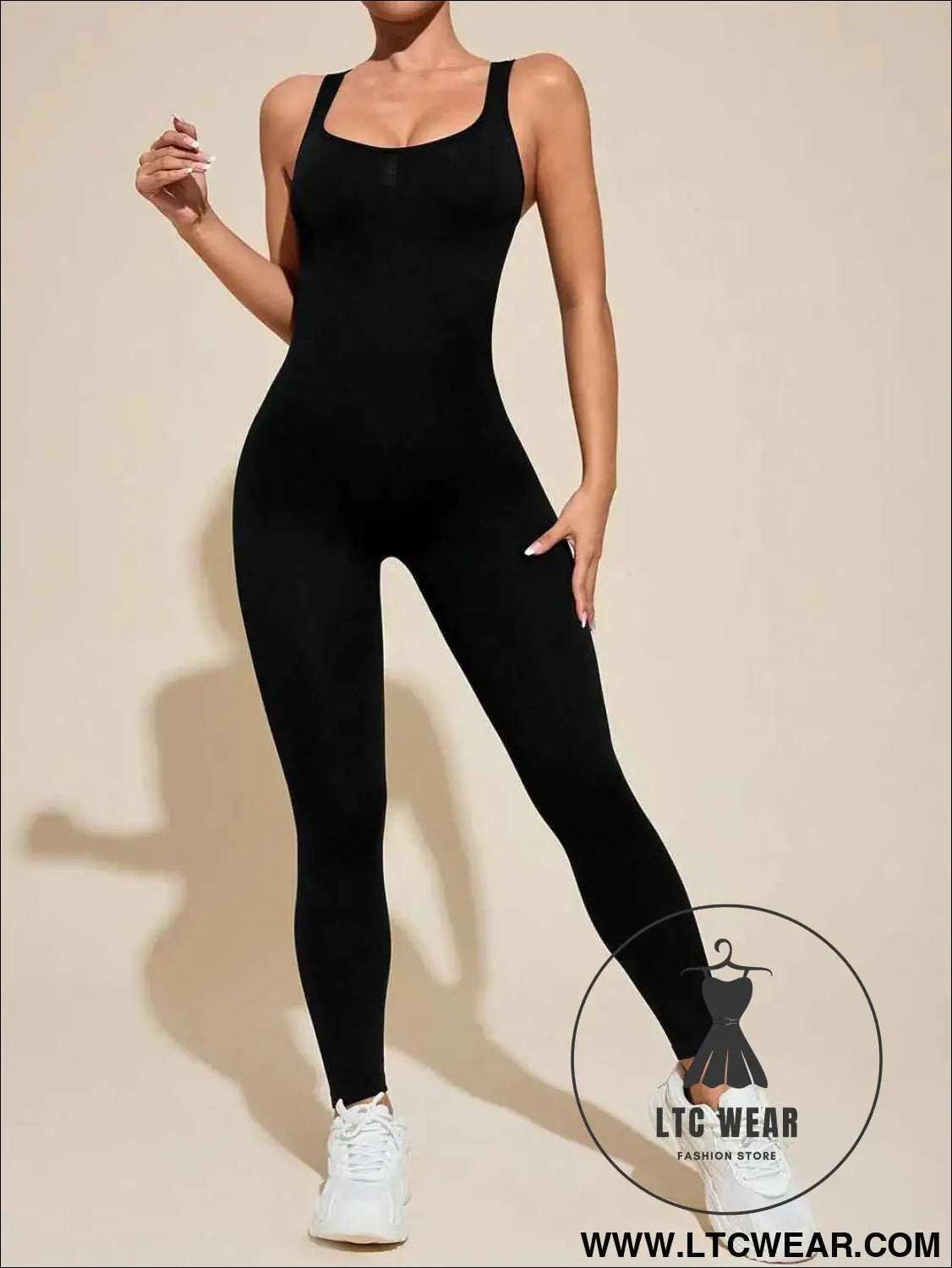 Cutout Wide Strap Active Jumpsuit