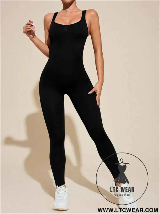 Cutout Wide Strap Active Jumpsuit