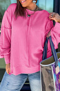 Bonbon Twist Ribbed Exposed Seam Detail Plus Size Top