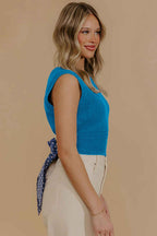 Myosotis Slim Knit Polka Dot Knot Back Cropped Sweater Tank