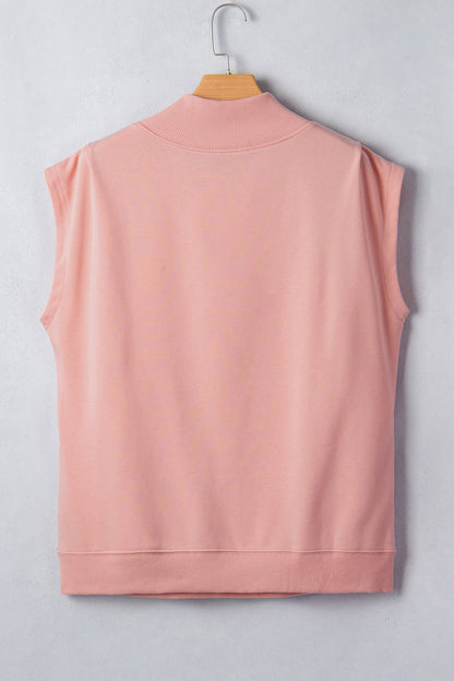 Yellow Solid Color High Neck Cap Sleeve Loose Top