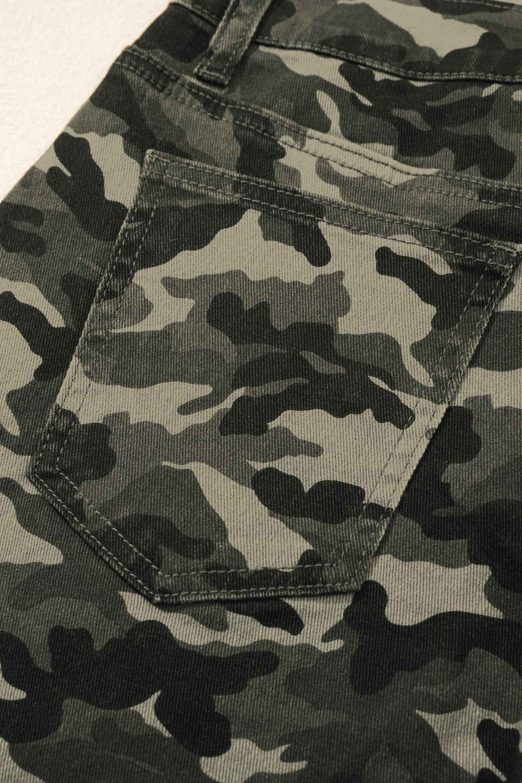 Green Camouflage Print Multi Pocketed Womens Denim Pants