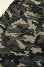 Green Camouflage Print Multi Pocketed Womens Denim Pants
