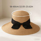 Chic Bowtie Straw Sun Hat Wide Brim Adjustable Lightweight