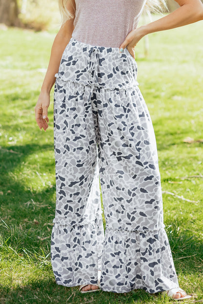 Multicolour Camo Print Wide Leg Casual Pants
