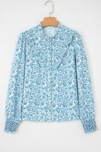 Sky Blue All Over Floral Puff Sleeve Shirt