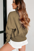Phalaenopsis Zip Up Stand Collar Ribbed Thumbhole Sleeve Sweatshirt