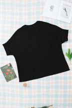 Black Frayed Batwing Sleeve Textured Cotton Blouse