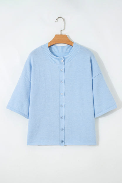 Lavendula 3/4 Sleeve Boxy Knit Button Down Sweater Cardigan