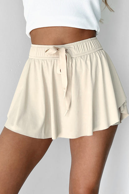 Black Drawstring High Waist Lined Tennis Skort