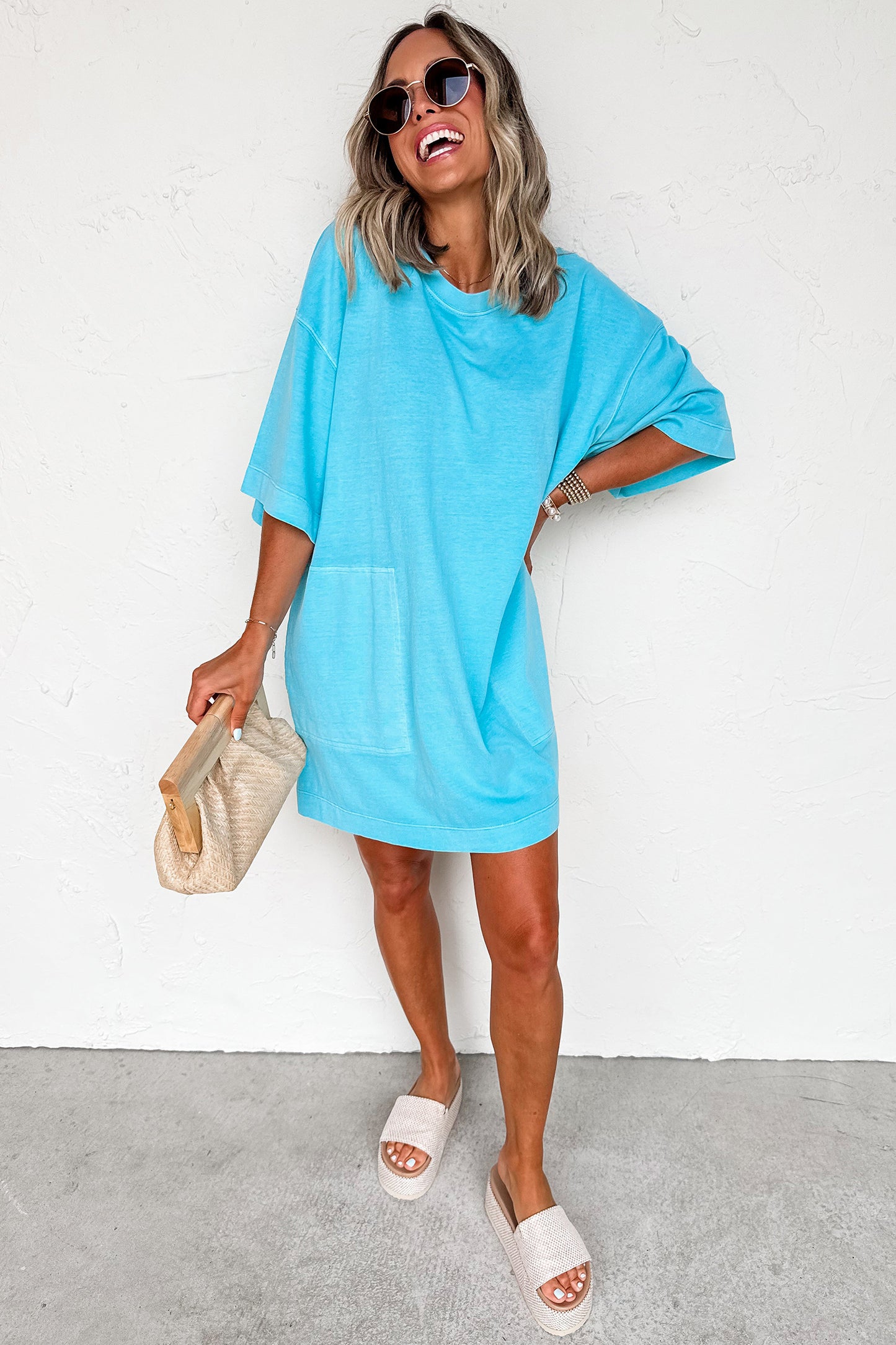 Coral Paradise Drop Shoulder Loose Casual T Shirt Mini Dress