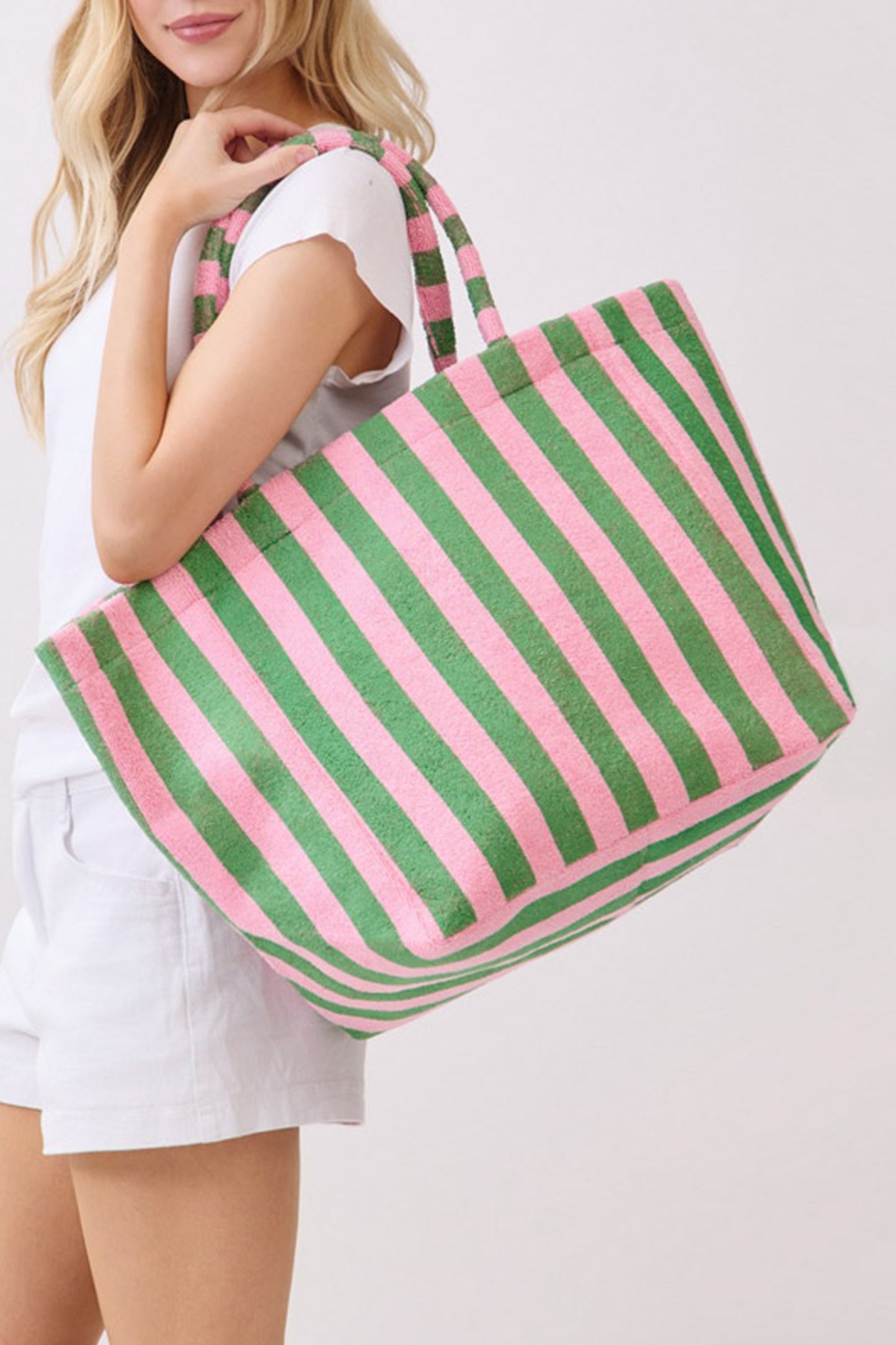 Grapefruit Orange Striped Terry Large Beach Tote Bag