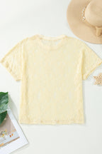 Yellow Cream Sheer Floral Lace Boxy Tee