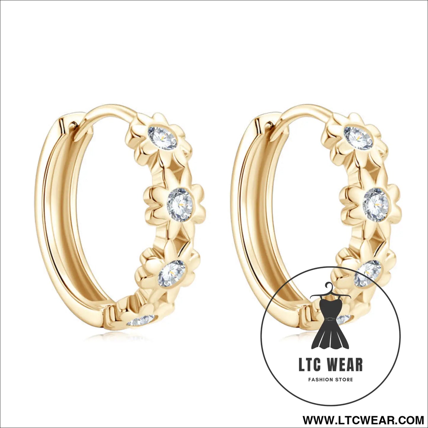 Daisy flower moissanite ear ring - golden