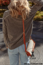 Dark brown cable knit raglan sleeve casual sweater - sweaters