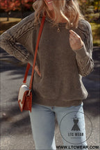 Dark brown cable knit raglan sleeve casual sweater - sweaters