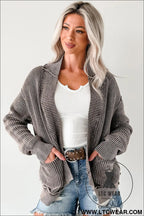 Dark brown mineral wash exposed seam patchwork knit cardigan - cardigans