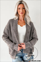 Dark brown mineral wash exposed seam patchwork knit cardigan - cardigans