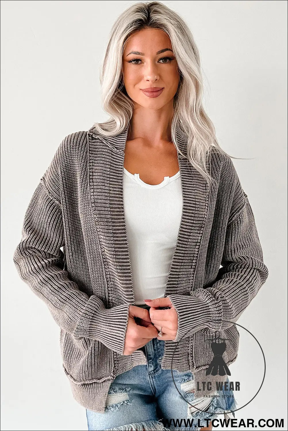Dark brown mineral wash exposed seam patchwork knit cardigan - cardigans