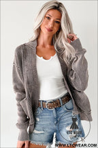 Dark brown mineral wash exposed seam patchwork knit cardigan - cardigans