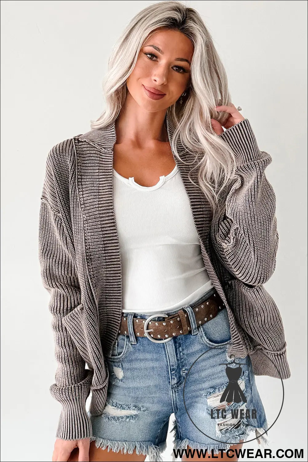 Dark brown mineral wash exposed seam patchwork knit cardigan - cardigans
