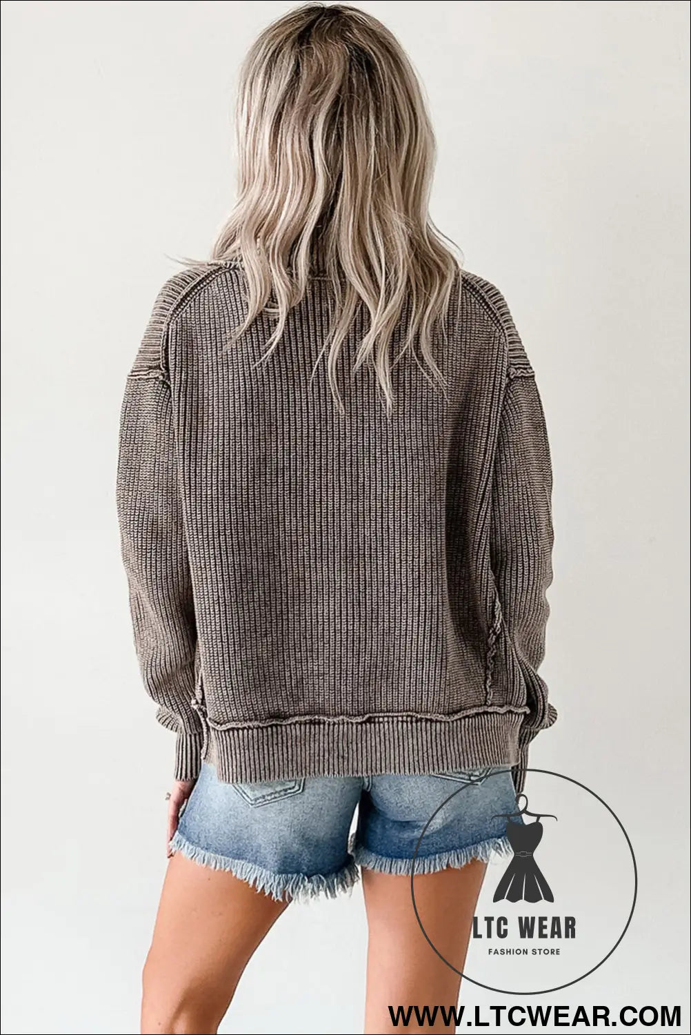 Dark brown mineral wash exposed seam patchwork knit cardigan - cardigans