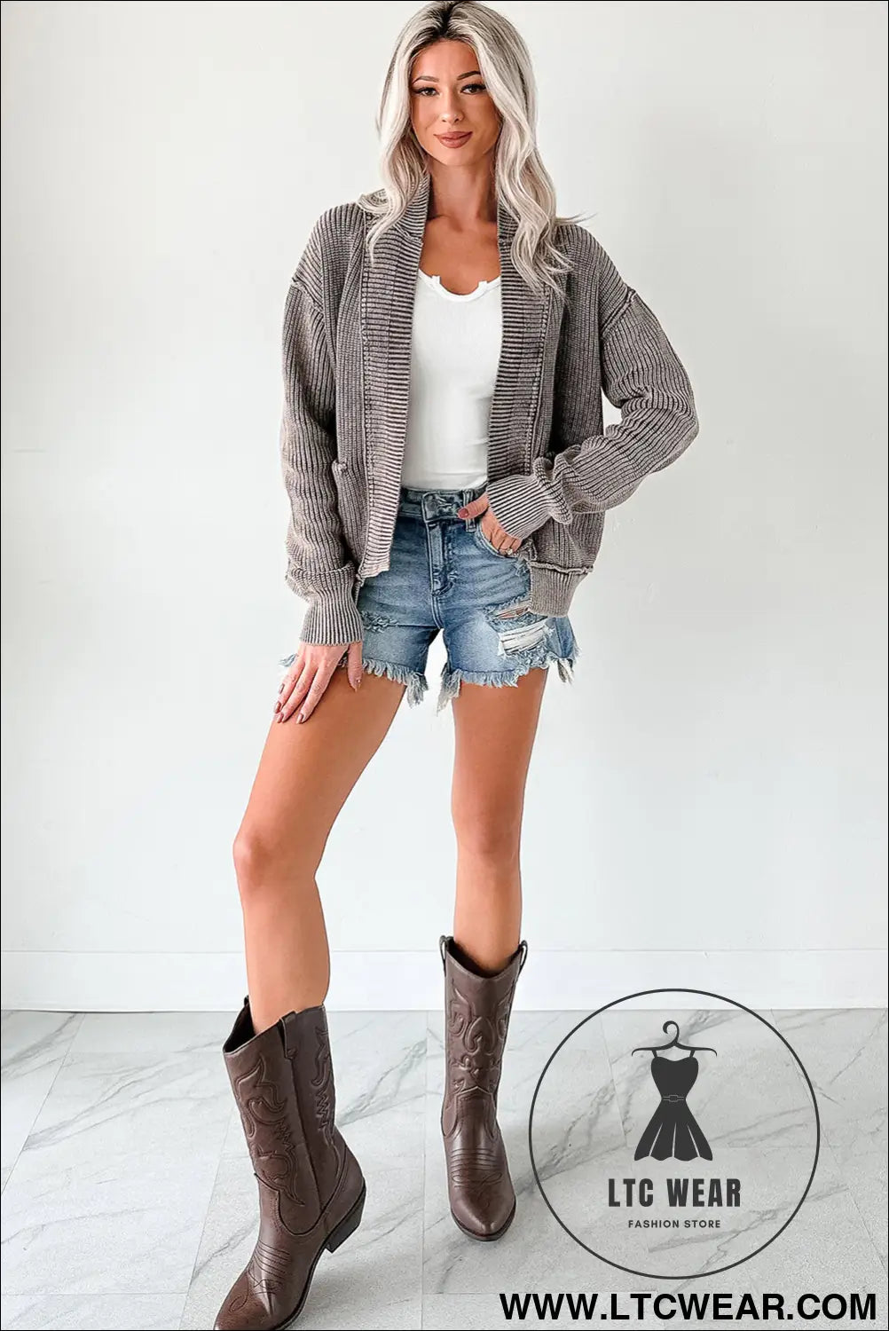 Dark brown mineral wash exposed seam patchwork knit cardigan - cardigans