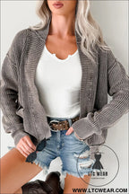 Dark brown mineral wash exposed seam patchwork knit cardigan - dark brown / l / 100% cotton - cardigans