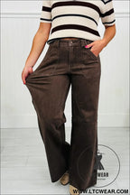 Dark brown retro washed patch pocket loose jeans - jeans
